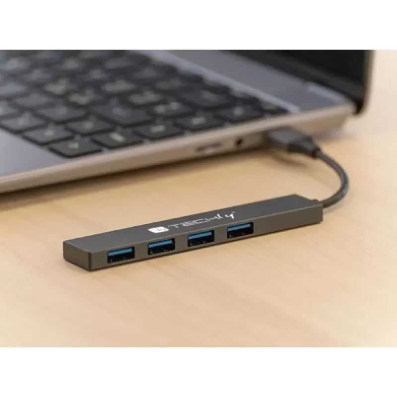 Techly IUSB32-HUB4A-4U3SL laptop dokovacia stanica/port replikátor káblový USB 3.2 Gen 1 (3.1 Gen 1) Type-A sivá