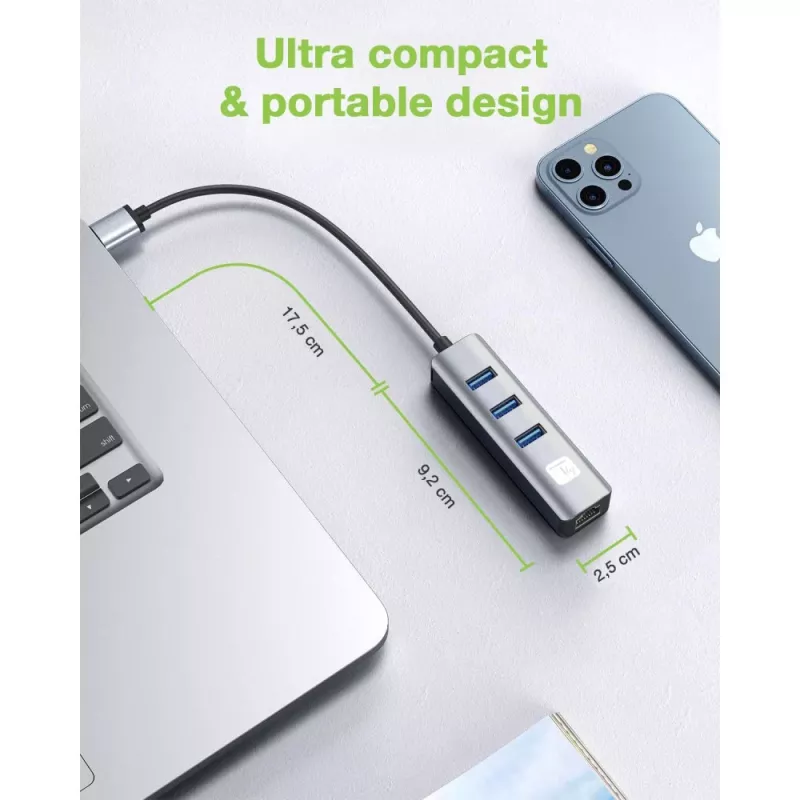 Techly IDATA USB-ETGIGA3AA laptop dock/port replikátor káblový USB 3.2 Gen 1 (3.1 Gen 1) Type-A čierna, strieborná