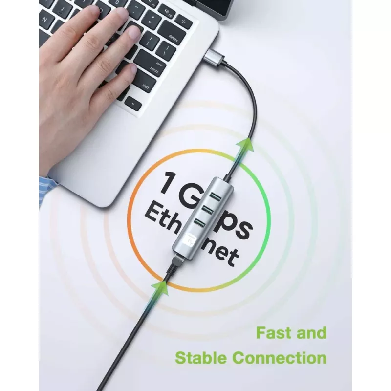 Techly IDATA USB-ETGIGA3AA laptop dock/port replikátor káblový USB 3.2 Gen 1 (3.1 Gen 1) Type-A čierna, strieborná