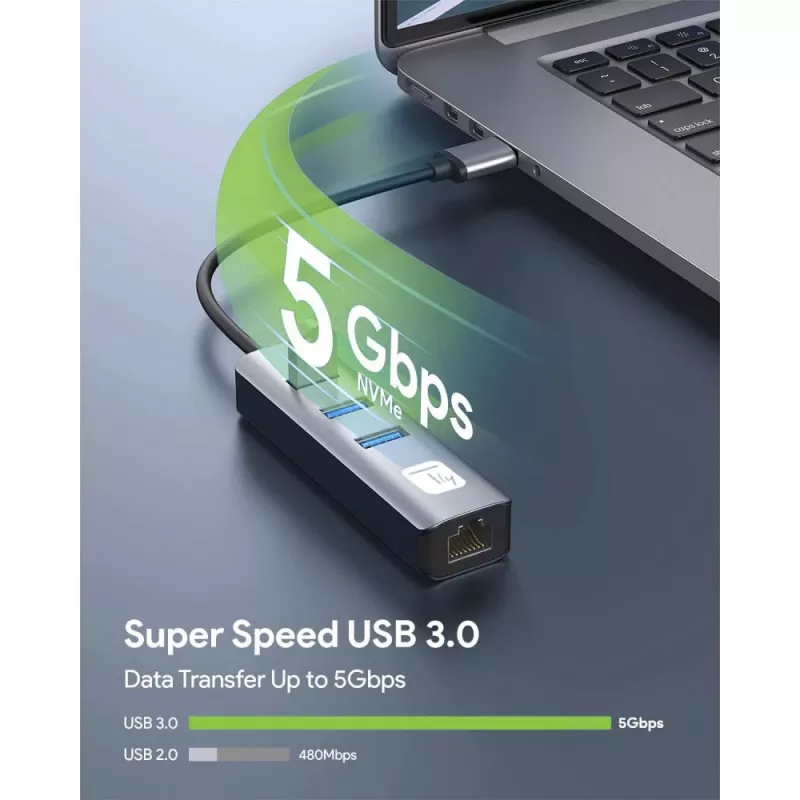 Techly IDATA USB-ETGIGA3AA laptop dock/port replikátor káblový USB 3.2 Gen 1 (3.1 Gen 1) Type-A čierna, strieborná