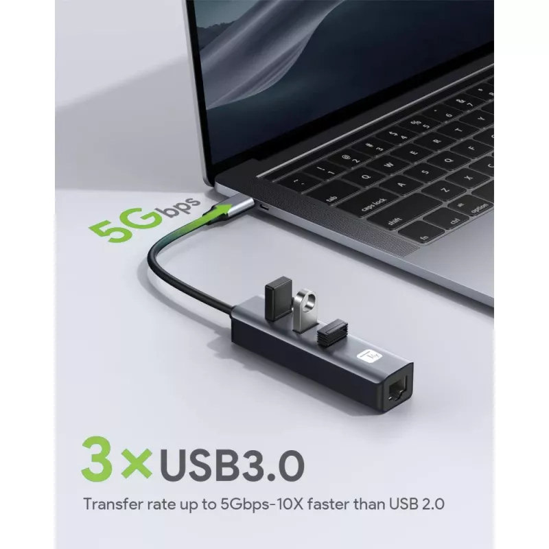 Techly IDATA USB-ETGIGA3AA laptop dock/port replikátor káblový USB 3.2 Gen 1 (3.1 Gen 1) Type-A čierna, strieborná