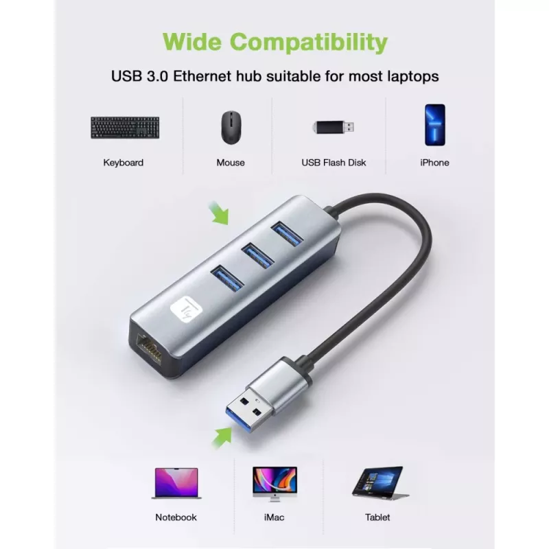 Techly IDATA USB-ETGIGA3AA laptop dock/port replikátor káblový USB 3.2 Gen 1 (3.1 Gen 1) Type-A čierna, strieborná
