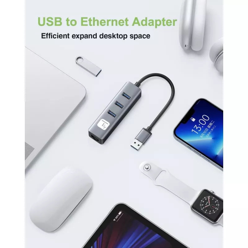 Techly IDATA USB-ETGIGA3AA laptop dock/port replikátor káblový USB 3.2 Gen 1 (3.1 Gen 1) Type-A čierna, strieborná