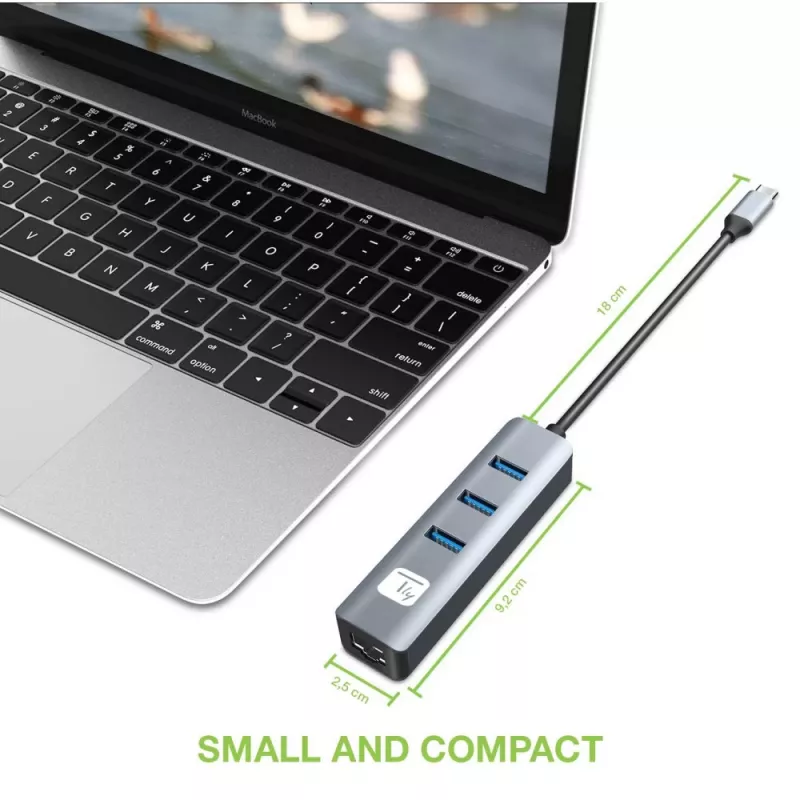 Techly IDATA USB-ETGIGA3CA laptop dock/port replikátor káblový USB 3.2 Gen 1 (3.1 Gen 1) Type-A + Type-C čierna, strieborná