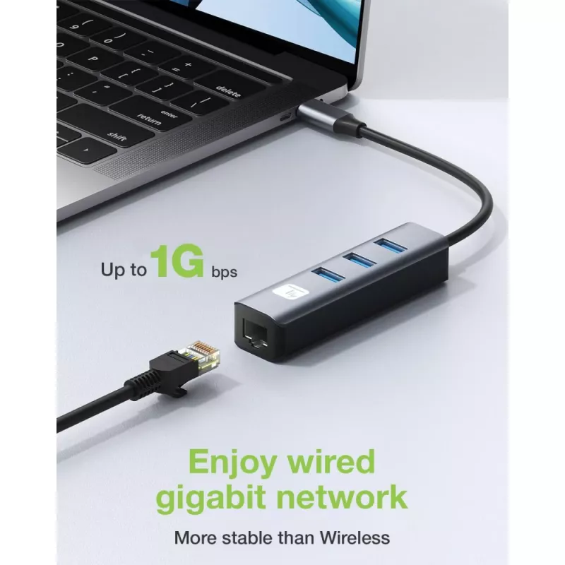 Techly IDATA USB-ETGIGA3CA laptop dock/port replikátor káblový USB 3.2 Gen 1 (3.1 Gen 1) Type-A + Type-C čierna, strieborná
