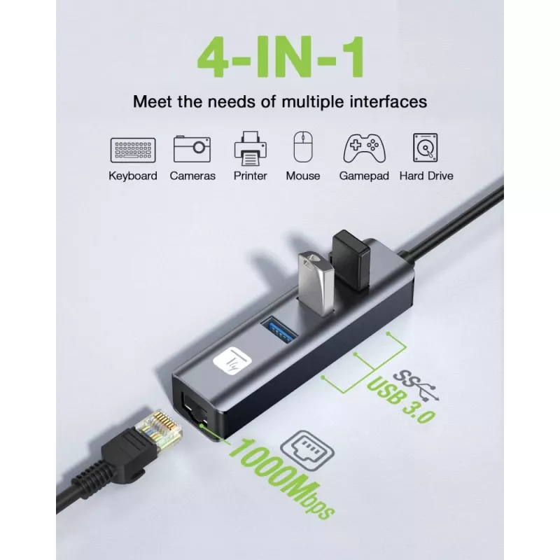 Techly IDATA USB-ETGIGA3CA laptop dock/port replikátor káblový USB 3.2 Gen 1 (3.1 Gen 1) Type-A + Type-C čierna, strieborná