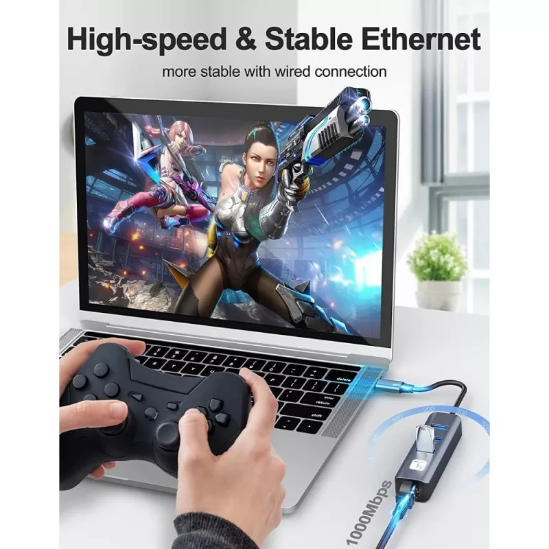 Techly IDATA USB-ETGIGA3CA laptop dock/port replikátor káblový USB 3.2 Gen 1 (3.1 Gen 1) Type-A + Type-C čierna, strieborná