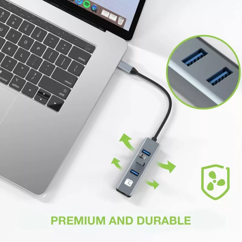 Techly IDATA USB-ETGIGA3CA laptop dock/port replikátor káblový USB 3.2 Gen 1 (3.1 Gen 1) Type-A + Type-C čierna, strieborná