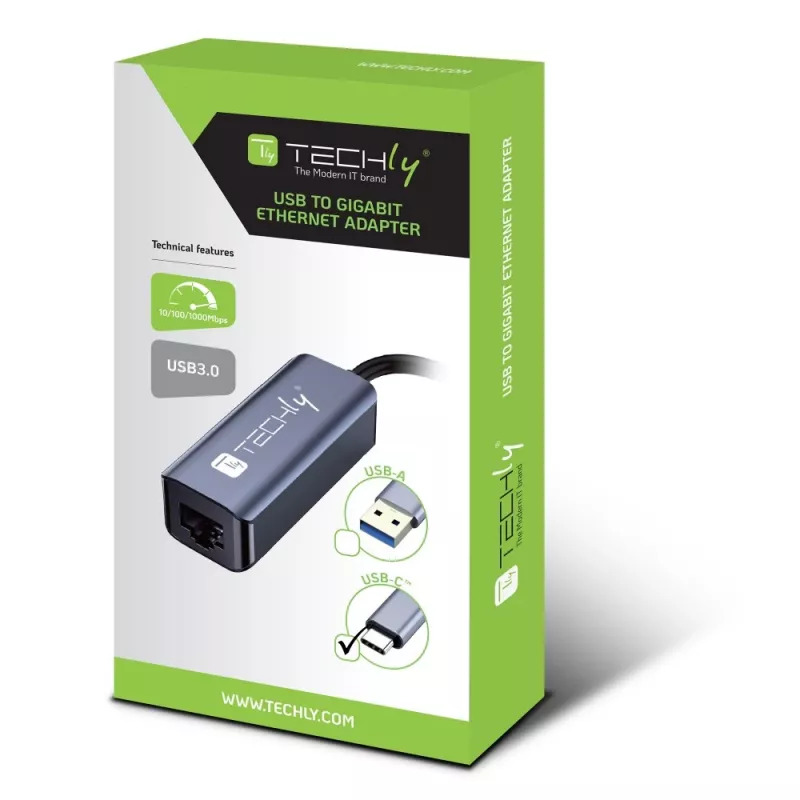 Techly IDATA USB-ETGIGA-CA laptop dokovacia stanica/port replikátor káblový USB 3.2 Gen 1 (3.1 Gen 1) Type-C čierna, strieborná