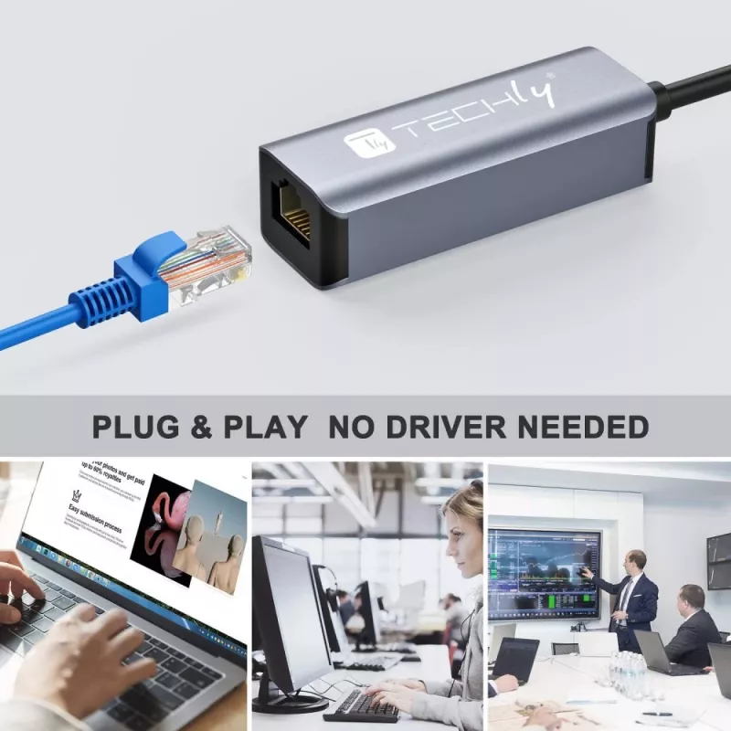 Techly IDATA USB-ETGIGA-CA laptop dokovacia stanica/port replikátor káblový USB 3.2 Gen 1 (3.1 Gen 1) Type-C čierna, strieborná