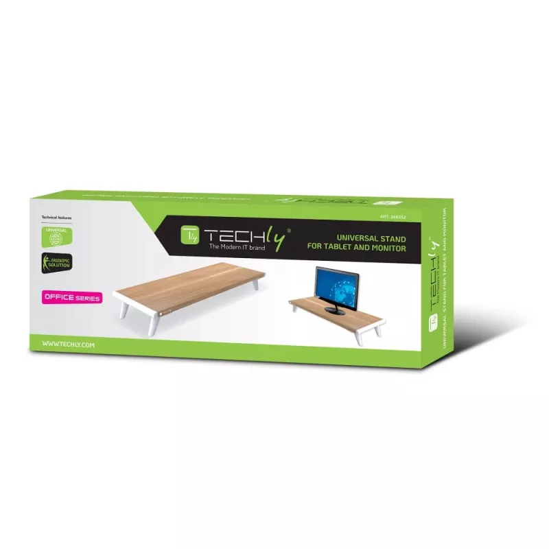 Techly ICA-MS 389 stojan na monitor / stojan stôl biely, drevo