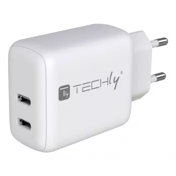Techly IPW-USB-2C35W nabíjačka pre mobilné zariadenia laptop, smartphone, tablet biela AC interiérová rýchle nabíjanie