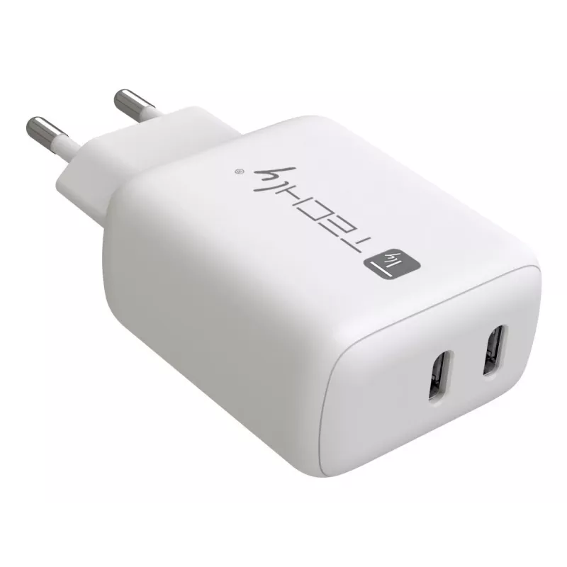 Techly IPW-USB-2C35W nabíjačka pre mobilné zariadenia laptop, smartphone, tablet biela AC interiérová rýchle nabíjanie