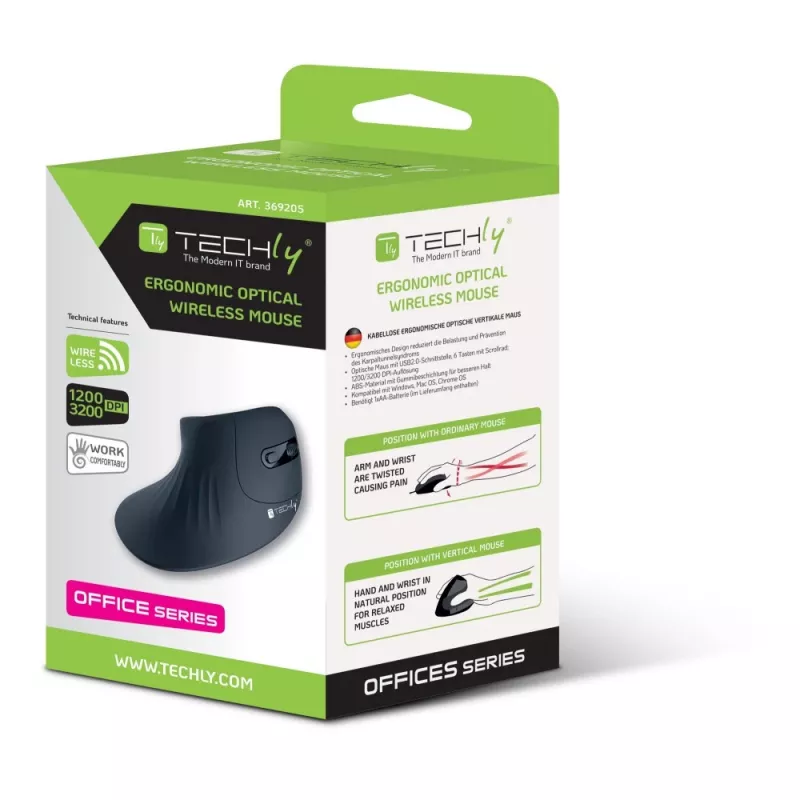Techly IM 1100-VM-B myš medicínska pravá ruka RF Wireless optická 3200 DPI