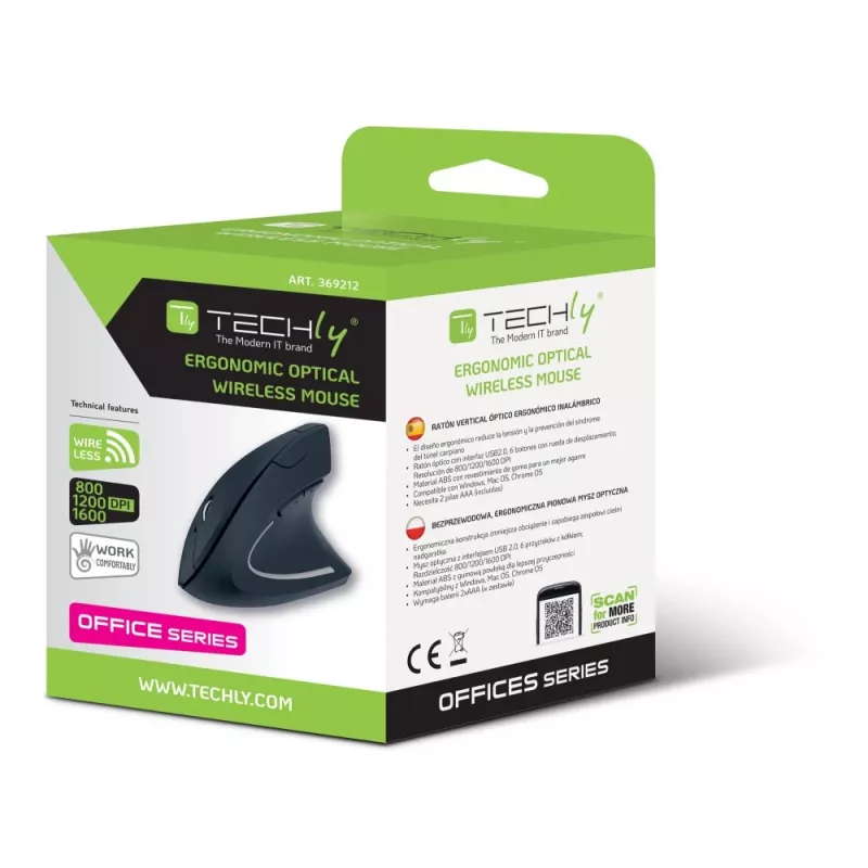 Techly IM 1200-VM-B myš medicínska pravá ruka RF Wireless optická 1600 DPI