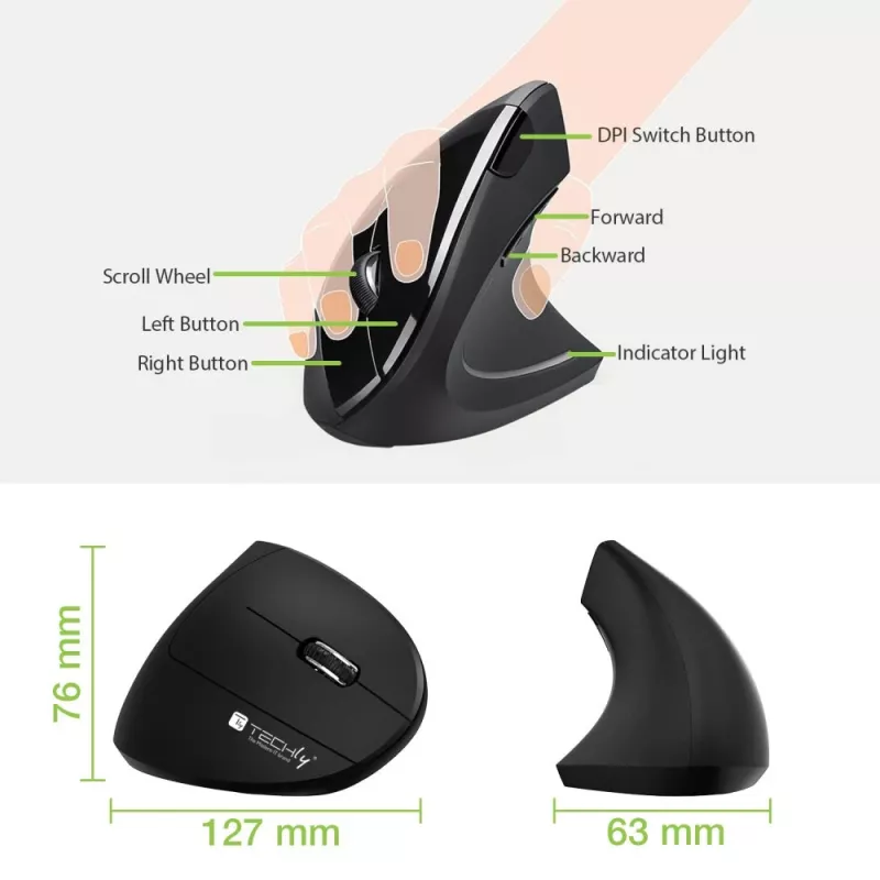 Techly IM 1200-VM-B myš medicínska pravá ruka RF Wireless optická 1600 DPI