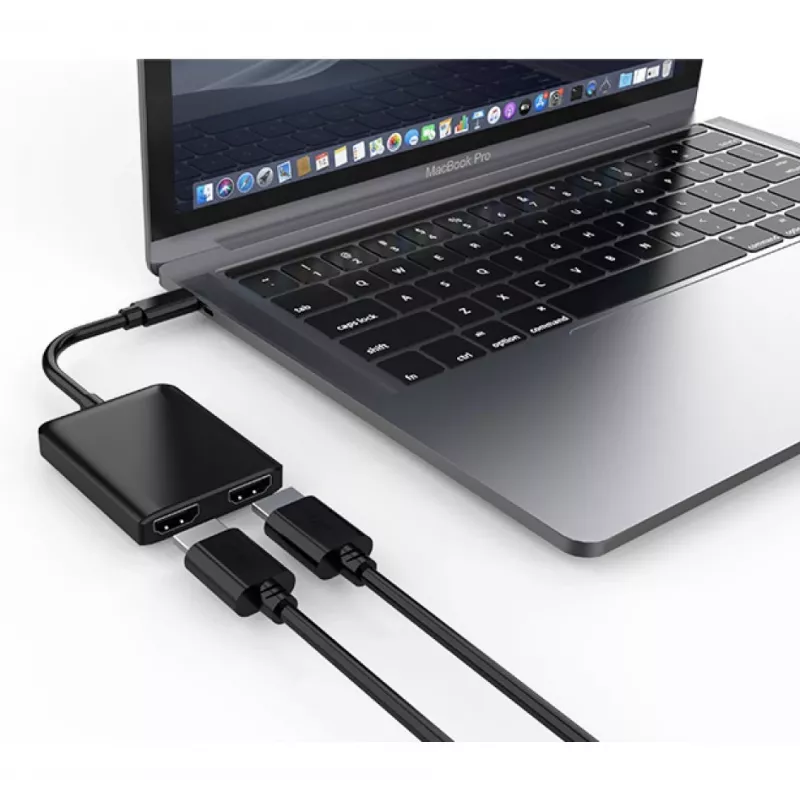 Techly IADAP USBC-HDMI2T4K video kábel adaptér 0,15 m USB Type-C 2 x HDMI čierny