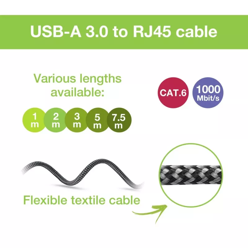 Techly ICOC-U3A-RJ45-020 Adaptérový kábel USB 3.0 Type-A na Gigabit Ethernet, 2 m, čierny/strieborný