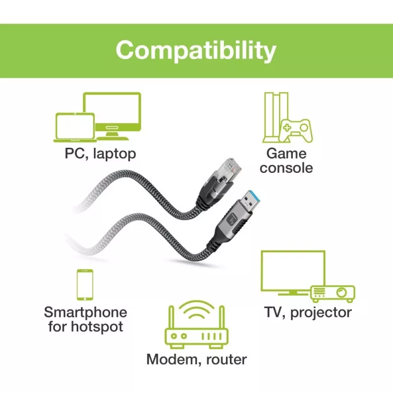 Techly ICOC-U3A-RJ45-075 Adaptérový kábel USB 3.0 Type-A na Gigabit Ethernet, 7,5 m, čierny/strieborný