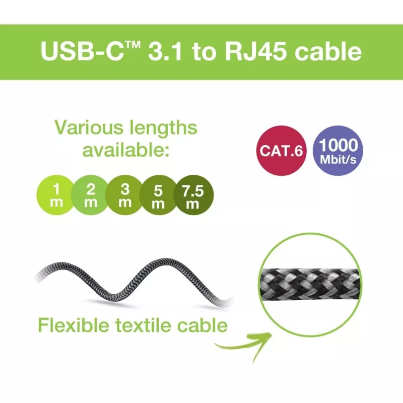 Techly ICOC-U3C-RJ45-050 Adaptérový kábel USB 3.2 Type-C na Gigabit Ethernet, 5 m, čierny/strieborný