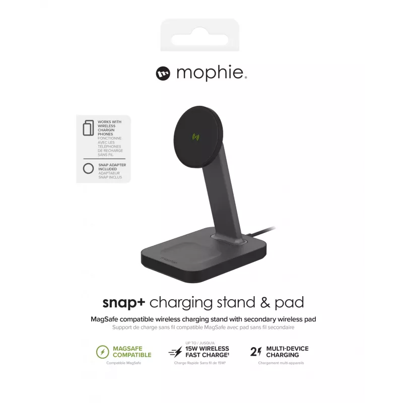 mophie UNV WRLS-snap+ stand & pad-čierna-ROC-EU, interiér, AC, bezdrôtové nabíjanie, čierna