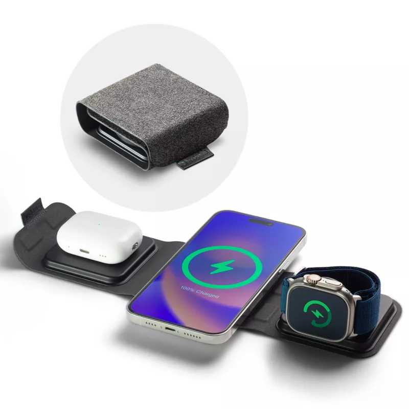 mophie 3-in-1 cestovná nabíjačka s MagSafe (2023), interiérová, USB, bezdrôtové nabíjanie, čierna