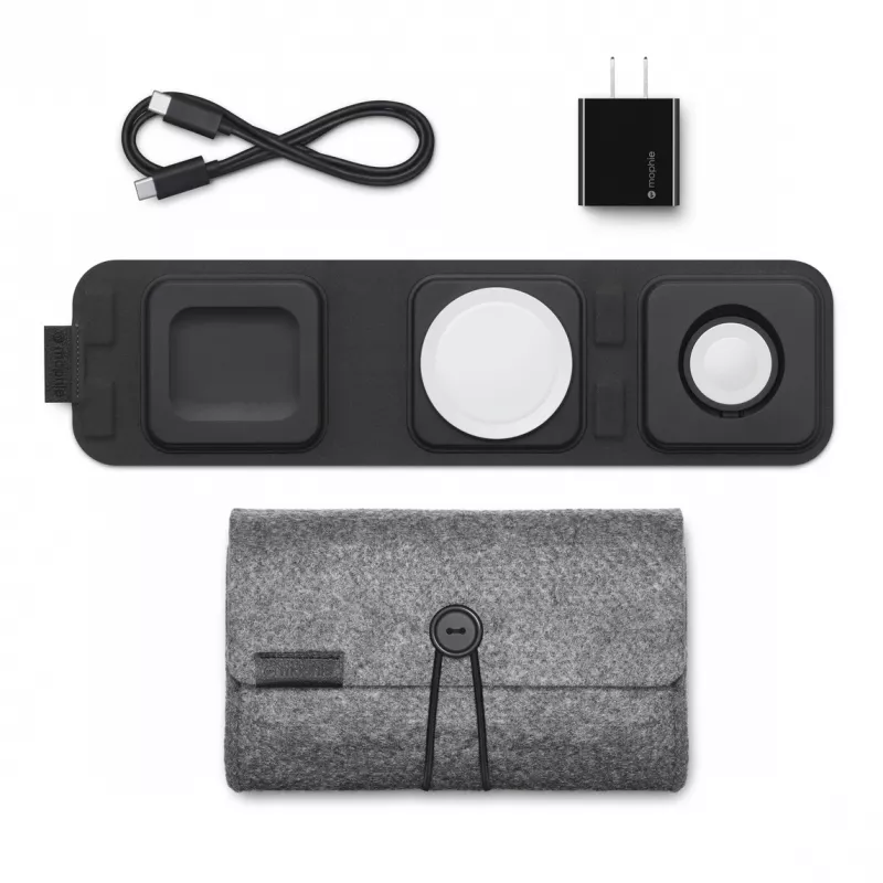 mophie 3-in-1 cestovná nabíjačka s MagSafe (2023), interiérová, USB, bezdrôtové nabíjanie, čierna