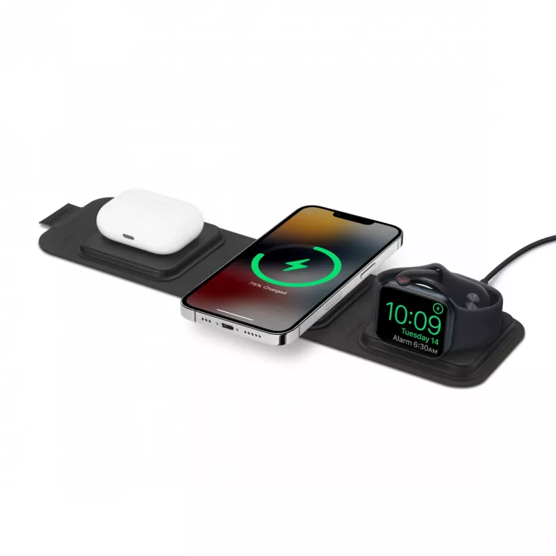 mophie 3-in-1 cestovná nabíjačka s MagSafe (2023), interiérová, USB, bezdrôtové nabíjanie, čierna