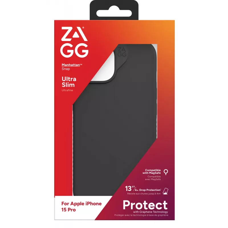 ZAGG Cases Manhattan Snap Apple iPhone 15 Pro čierna EN/FR, puzdro, Apple, iPhone 15 Pro, 15,5 cm (6,1 palca), čierna
