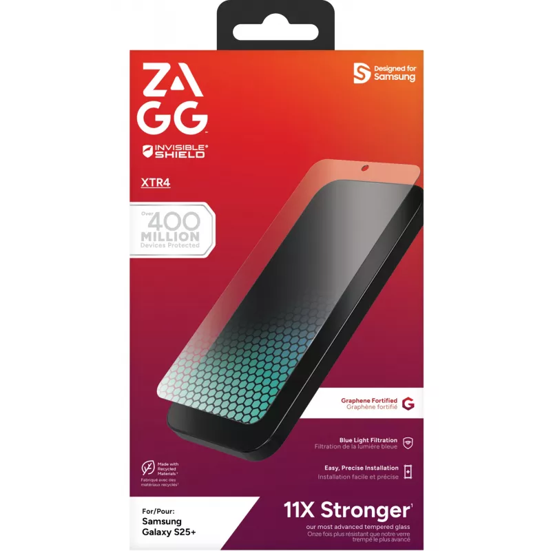 InvisibleShield Glass XTR4 Samsung Galaxy S25+ Screen, Samsung, Galaxy S25+, antibakteriálna, ochrana proti modrému svetlu, nárazuvzdorná, odolná proti poškriabaniu, transparentná, 1 kus
