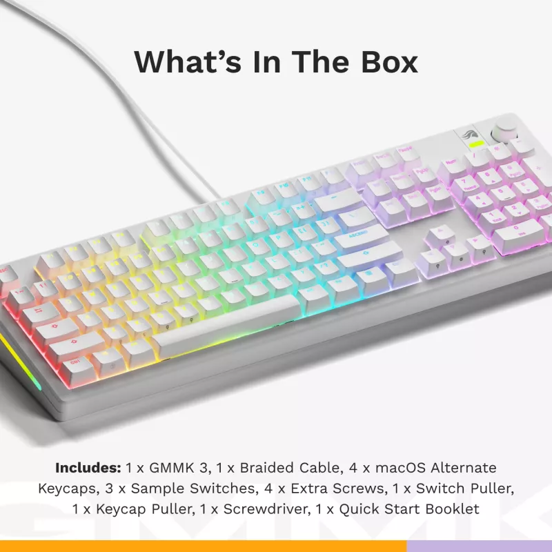 Glorious Gaming GMMK 3 100% Prebuilt Wired White - US, káblová, USB, mechanická, QWERTY, RGB LED, biela