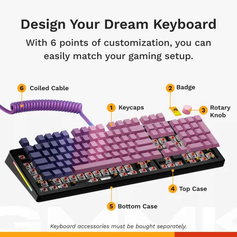Glorious Gaming GMMK 3 100% Prebuilt Wired čierna - FR, káblová, USB, mechanická, AZERTY, RGB LED, čierna