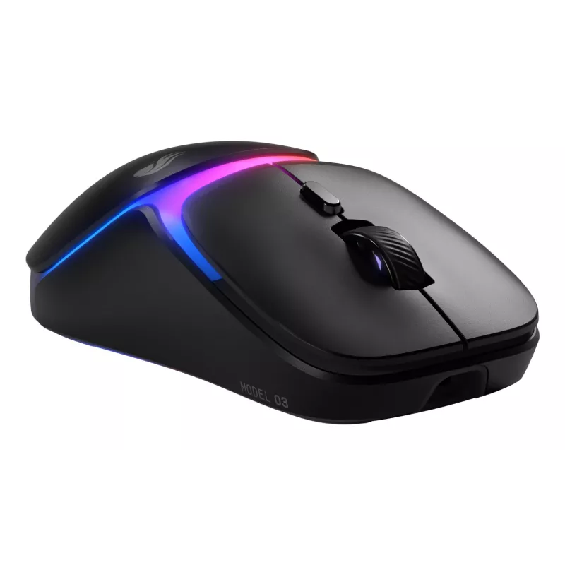 Glorious Gaming Model O3 Wireless herná myš – InfinitePlay vymeniteľný systém batérií, 8k polling, optické spínače so 130 miliónmi kliknutí, ultralehká 66 g, optický 30K-DPI senzor, RGB – čierna