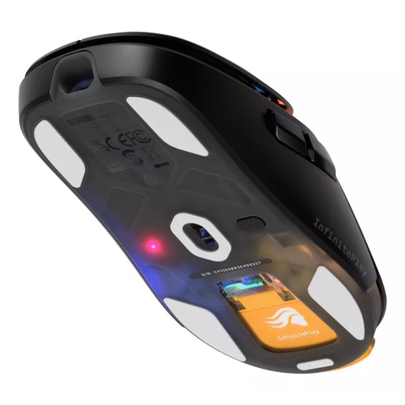 Glorious Gaming Model O3 Wireless herná myš – InfinitePlay vymeniteľný systém batérií, 8k polling, optické spínače so 130 miliónmi kliknutí, ultralehká 66 g, optický 30K-DPI senzor, RGB – čierna