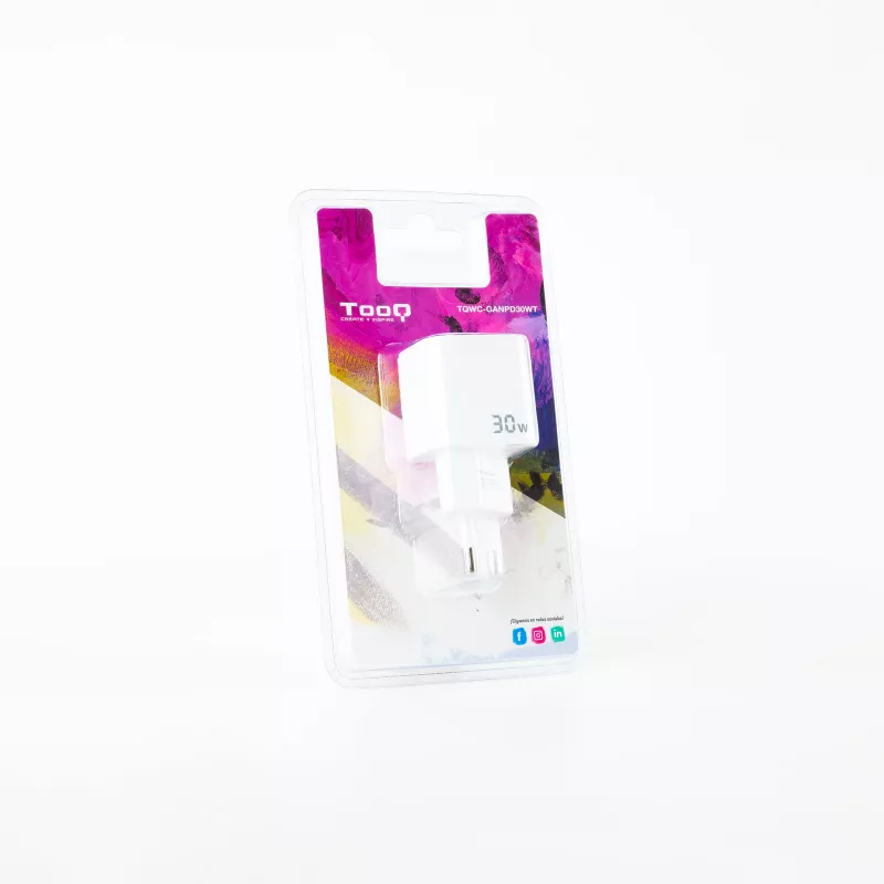 TooQ GAN USB-C/PD nástenná nabíjačka 30W, biela, interiér, AC, biela