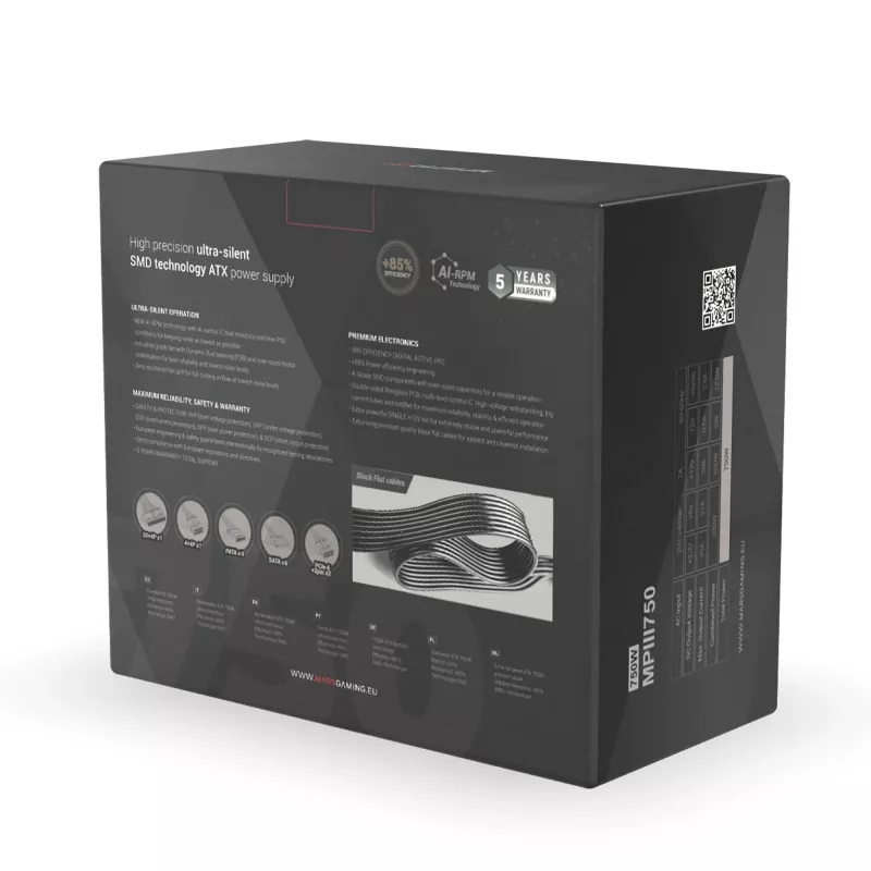 Mars Gaming MPIII750 PC napájací zdroj 750W ATX 85 % účinnosť 5 rokov záruka