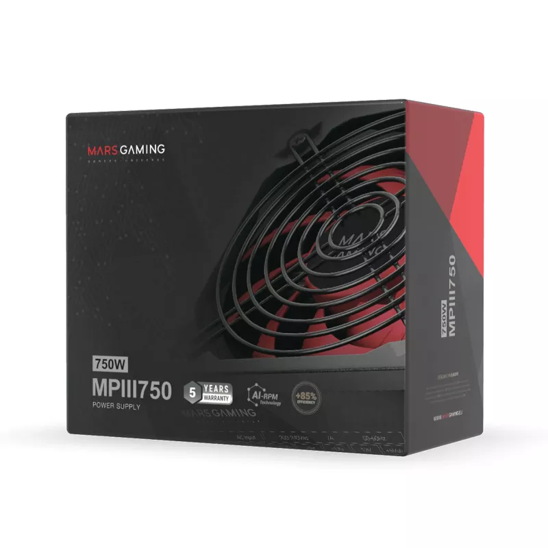 Mars Gaming MPIII750 PC napájací zdroj 750W ATX 85 % účinnosť 5 rokov záruka