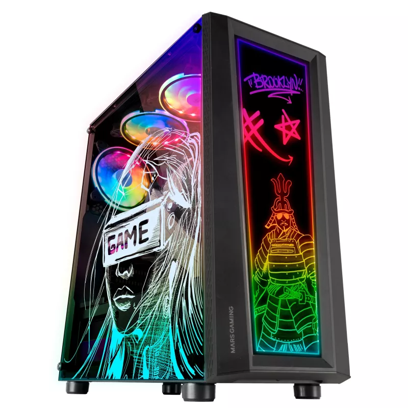 Mars Gaming MC-ART čierna ATX herná PC skriňa obojstranne temperované sklo ARGB 12 režimov 12cm ventilátor