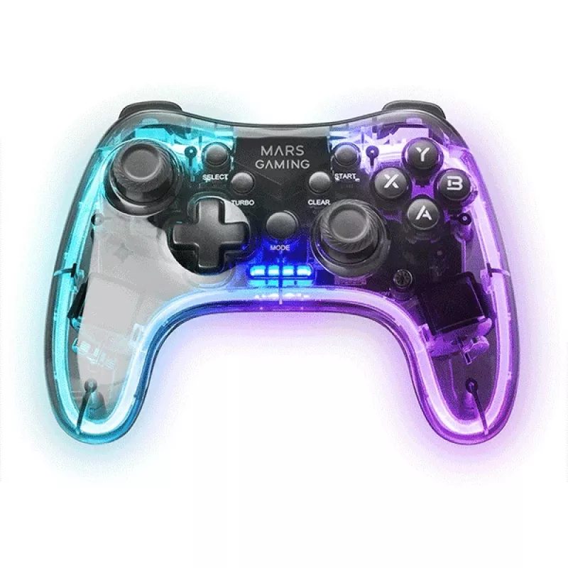 Mars Gaming MGP-24 Wireless gamepad 2.4GPRO Neon RGB duálna haptická vibrácia analógové joysticky ovládač pre PC PS3 PS4 XBOX360 Raspberry Pi Mac Android