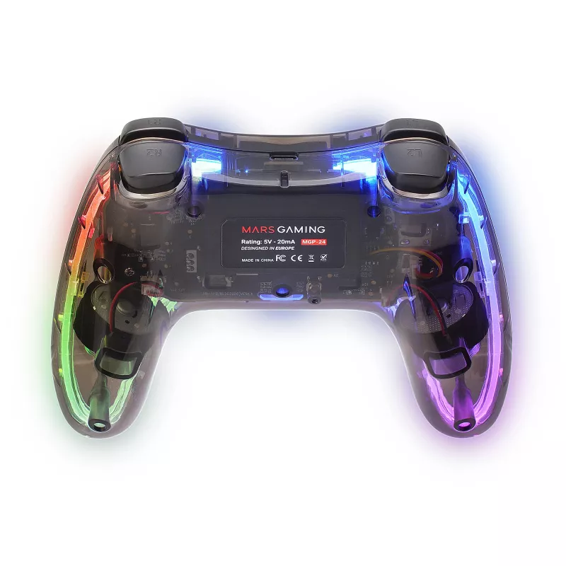 Mars Gaming MGP-24 Wireless gamepad 2.4GPRO Neon RGB duálna haptická vibrácia analógové joysticky ovládač pre PC PS3 PS4 XBOX360 Raspberry Pi Mac Android