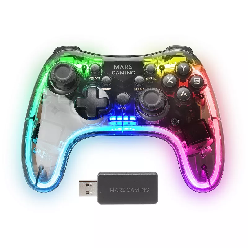 Mars Gaming MGP-24 Wireless gamepad 2.4GPRO Neon RGB duálna haptická vibrácia analógové joysticky ovládač pre PC PS3 PS4 XBOX360 Raspberry Pi Mac Android