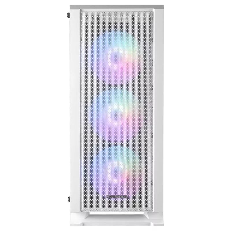 Mars Gaming MC-C biela PC ATX skriňa kovový mesh predný panel temperované sklo 3 predné 120-mm FRGB ventilátory