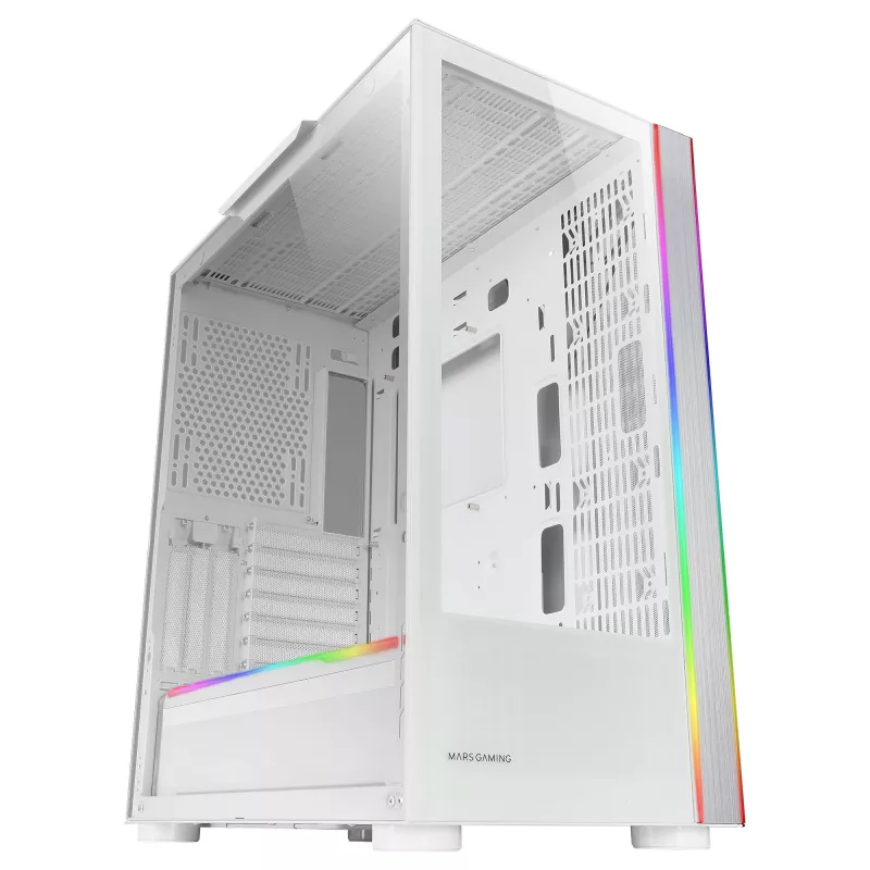 Mars Gaming MC-ULTRA White Custom XXL E-ATX herná veža Dual ARGB LED Stripes Dual Tempered Glass Windows Dual Vertical Camera Structure