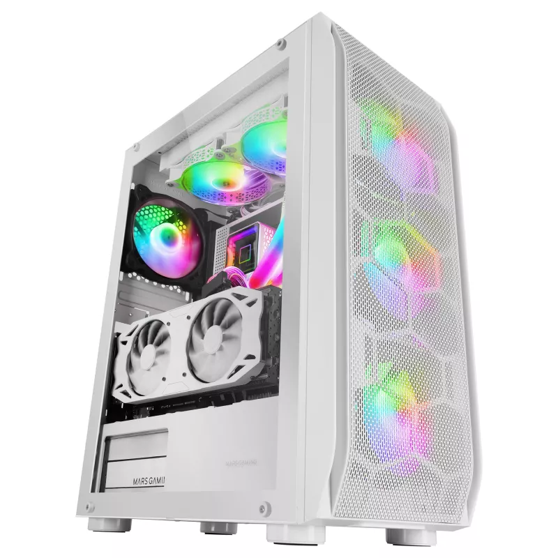 Mars Gaming MC-KX biela Premium E-ATX herná veža FREEZER CPU systém 5 ultra tichých ARGB ventilátorov ARGB ovládač a RF ovládač Mesh predná časť