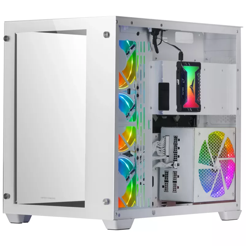 Mars Gaming MCV3 White Custom XXL E-ATX herná veža predné a bočné temperované sklo Dual Chamber modulárny rám