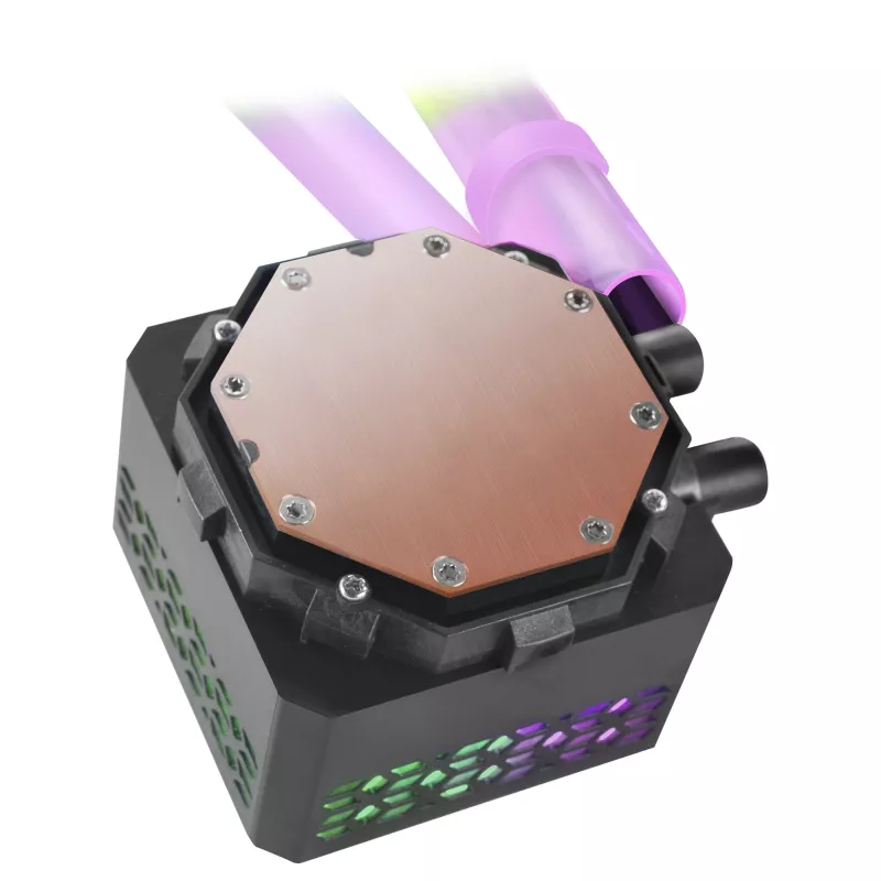 Mars Gaming ML-ULTRA360 čierne kvapalinové CPU chladenie TDP 650W Infinity Mirror 3 tiché FDB ARGB ventilátory ARGB hadice univerzálna multisocket