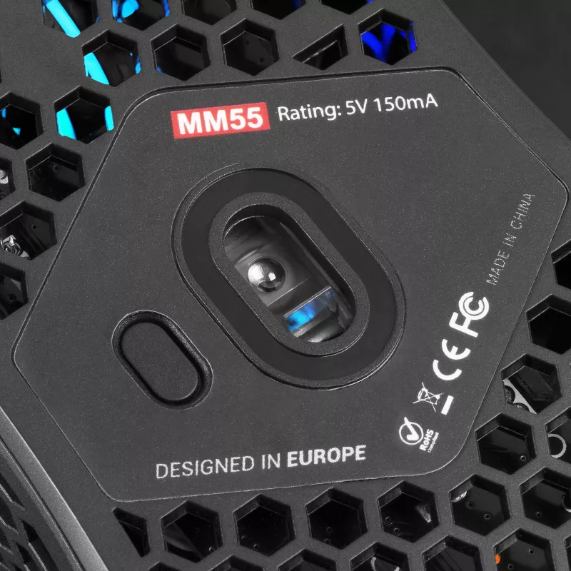 Mars Gaming MM55 čierna RGB Chroma herná myš ultralehká 55g 12800 DPI HUANO mechanické spínače