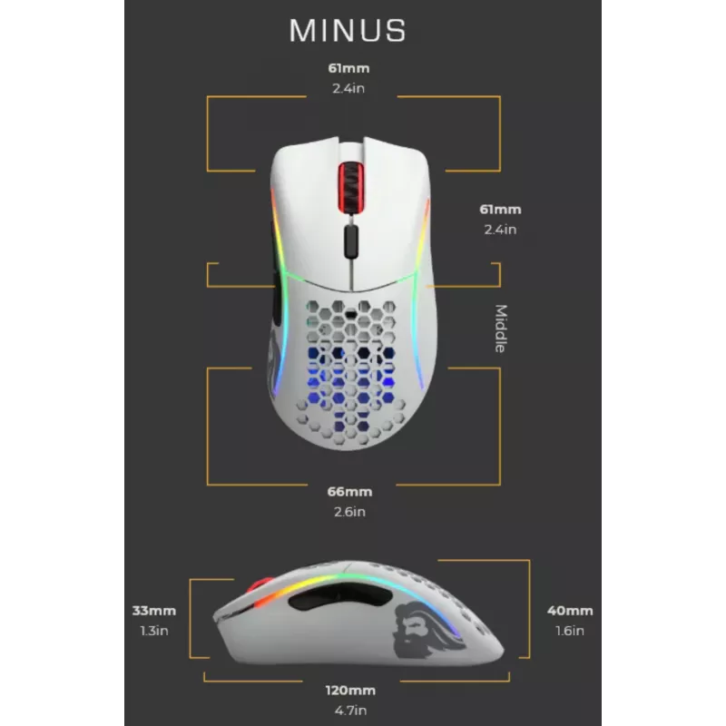 Glorious Gaming Glorious Model D Minus - matná biela, pravá ruka, optická, USB Type-A, 3200 DPI, 1 ms, biela