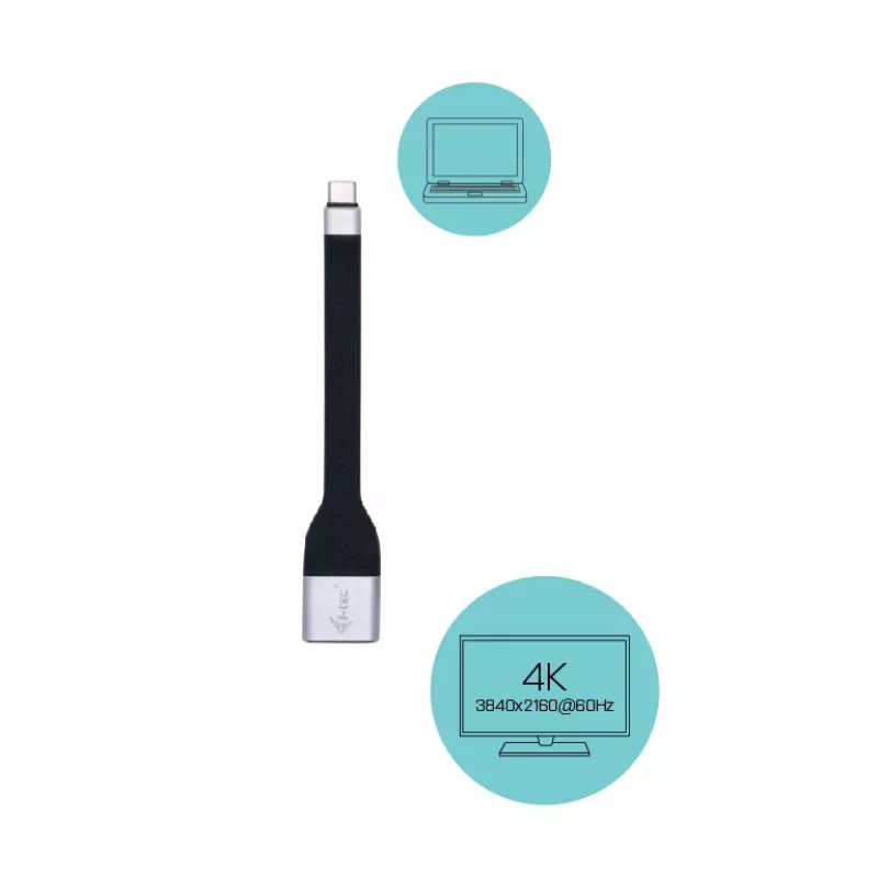 ITEC USB-C na DisplayPort adaptér i-tec USB-C plochý DP adaptér 4K/60 Hz, 0,11 m kábel, čierny