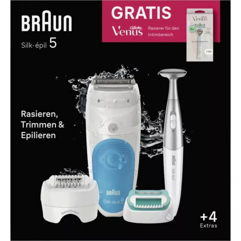 Braun Silk-épil 5 810 + Gillette Venus Trimmer 28 pinzet modrá, biela